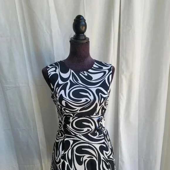 Michael Kors Black White Abstract Womens Sleeveless Casual Dress Buttons Pleat 6 - Picture 5 of 12